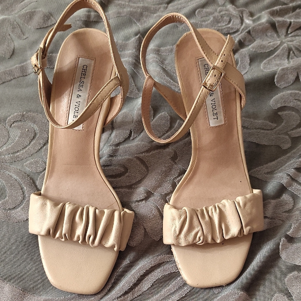 Chelsea & Violet Cream Ruffle Sandals